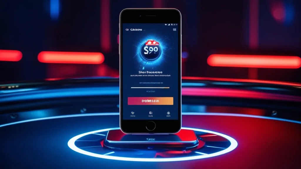 Telefon z Androidem i ekran pobierania aplikacji w kasynowym klimacie